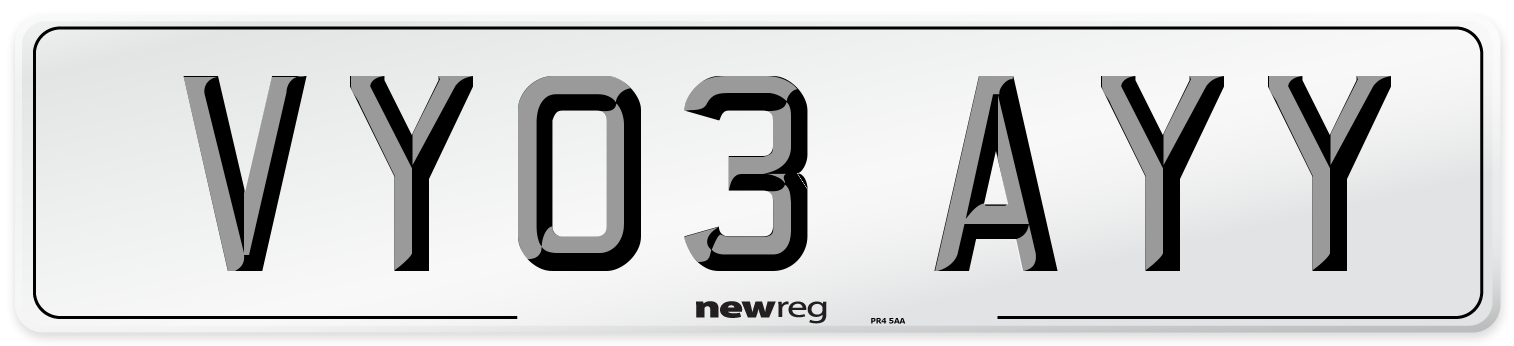 VY03 AYY Number Plate from New Reg